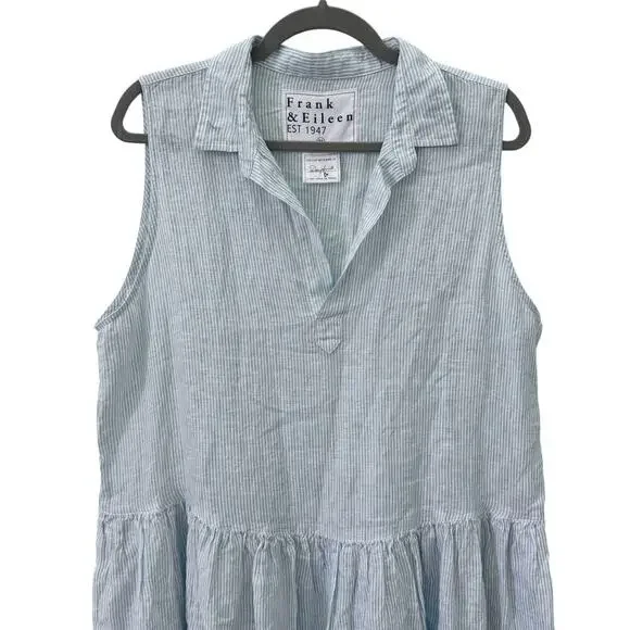 Frank & Eileen Daphne Sleeveless Popover Dress Blue White Stripe Linen Size XL - Picture 6 of 12